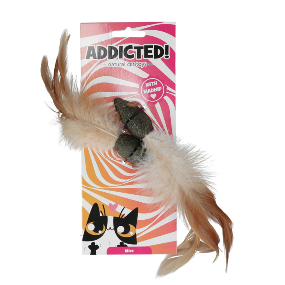 Addicted! 2 Mäuse mit Federn Katzenspielzeug