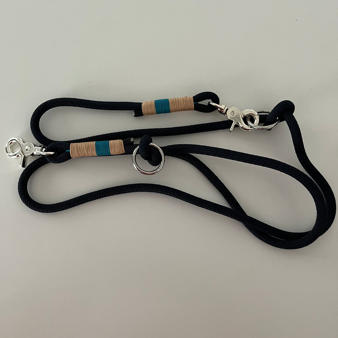 Wunderschönes Set Halsband und Leine, tiefseeblau, aqua, sand, Halsumfang 45 cm, Einzelstück