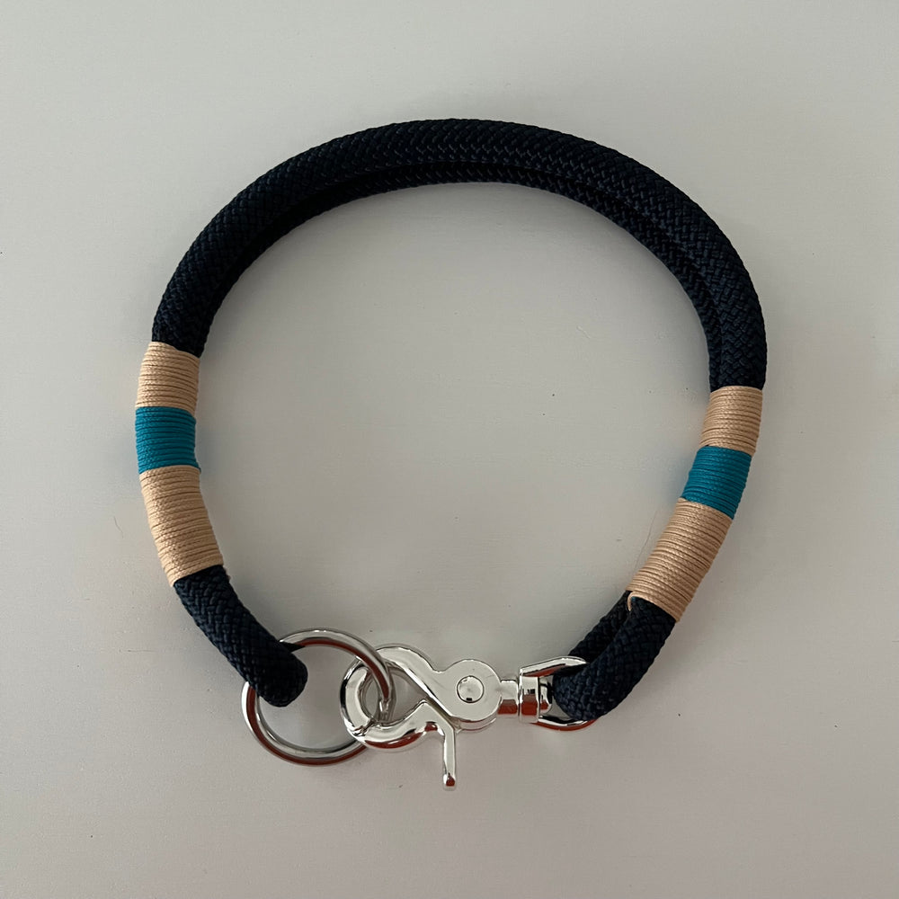 Wunderschönes Set Halsband und Leine, tiefseeblau, aqua, sand, Halsumfang 45 cm, Einzelstück