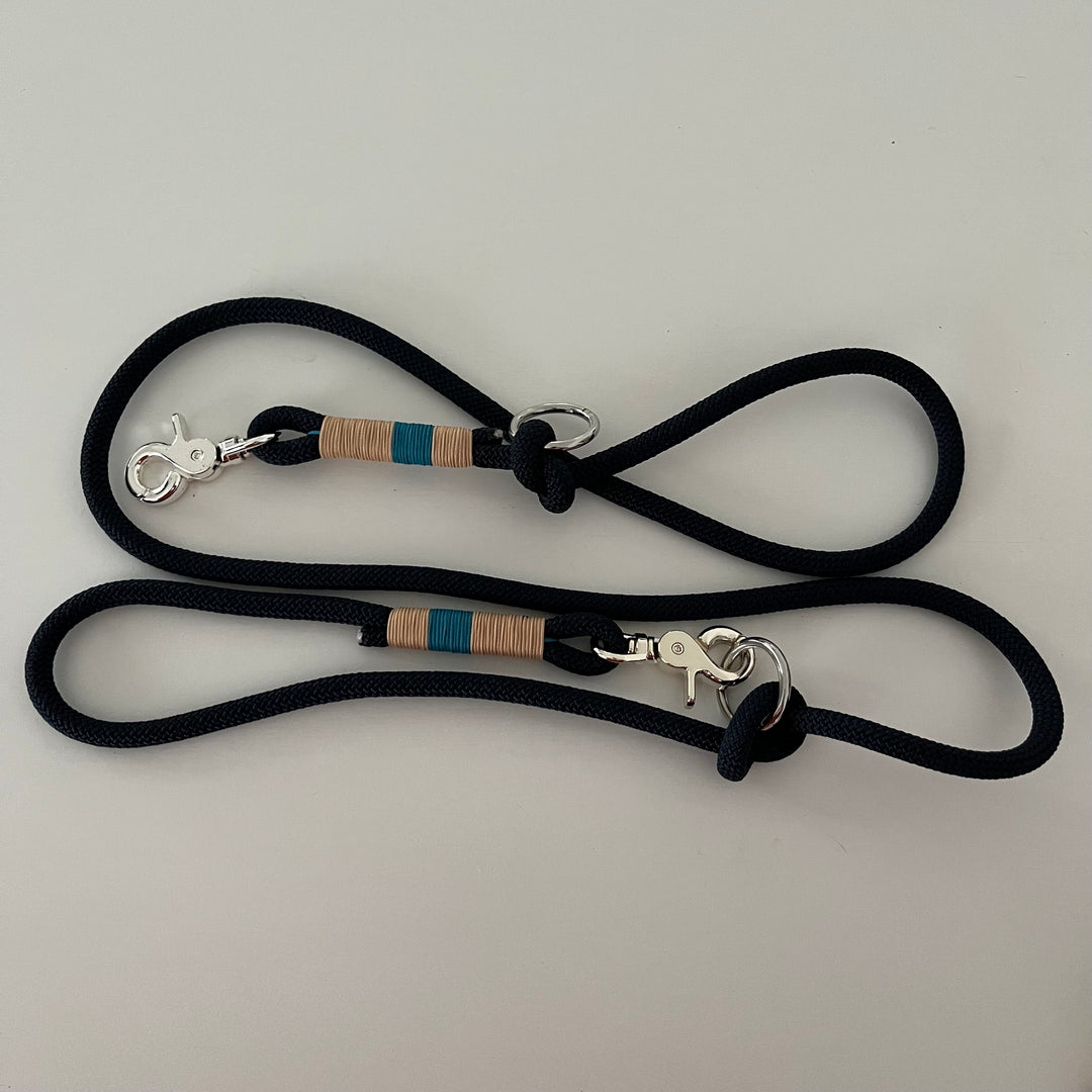 Wunderschönes Set Halsband und Leine, tiefseeblau, aqua, sand, Halsumfang 45 cm, Einzelstück