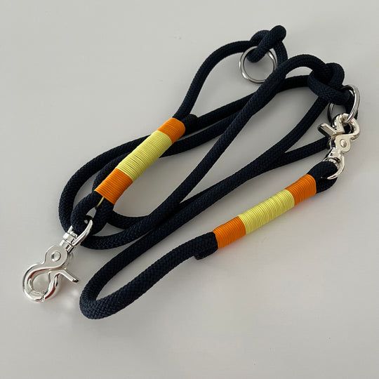 Wunderschönes Set Retriever Halsband und Leine, tiefseeblau, orange, gelb Gr.M Einzelstück