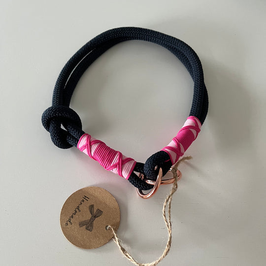 Wunderschönes Set Retriever Halsband und Leine, tiefseeblau, pink, rosa, Gr.M Einzelstück