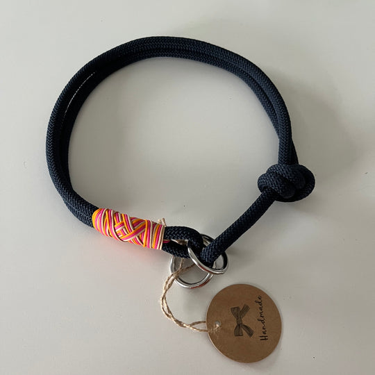 Retrieverhalsband mit Zugstop, tiefseeblau, pink, sand, orange, Kopfumfang bis 55cm, Größe verstellbar, Einzelstück