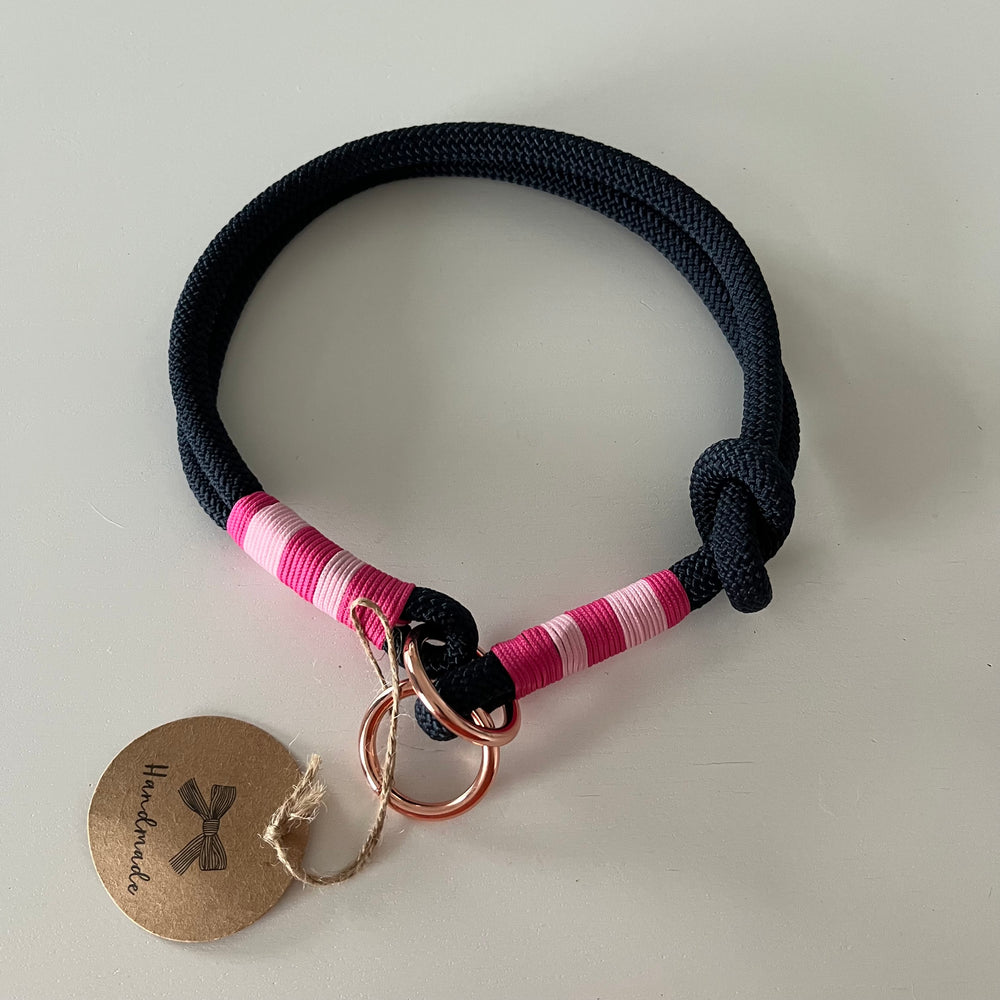 Wunderschönes Set Retriever Halsband und Leine, tiefseeblau, rosa, pink Gr.M Einzelstück