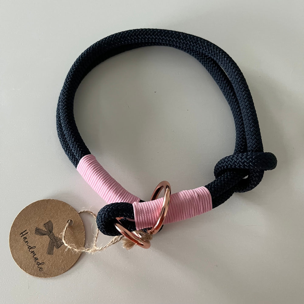 Wunderschönes Set Retriever Halsband und Leine, tiefseeblau, rosa, Gr.S Einzelstück