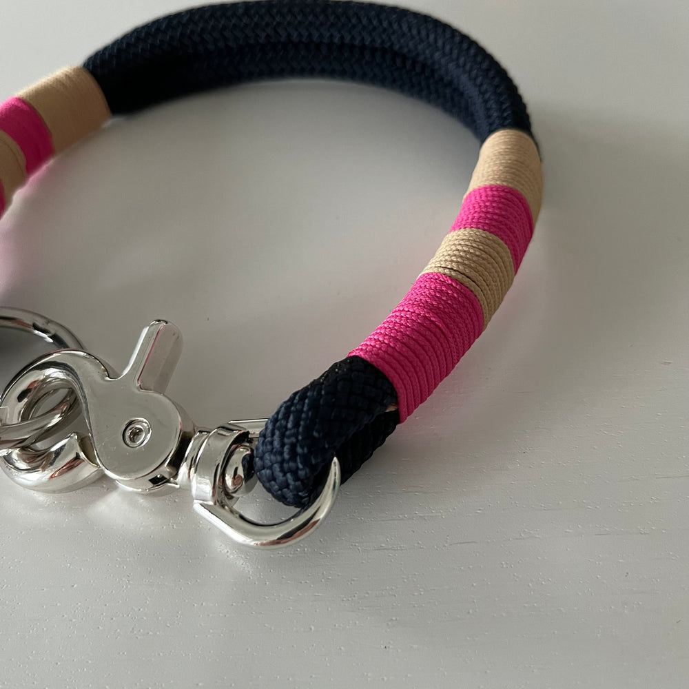 Wunderschönes Set Halsband und Leine, tiefseeblau, sand, pink, Halsumfang 37 cm, Einzelstück